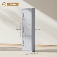 Armadio per Ufficio in Acciaio a 3 Porte Indipendenti con Serratura e 2 Chiavi, 45x38x180 cm, Grigio Chiaro