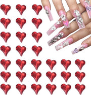 Decorazione per unghie a forma di cuore in cristallo rossastro - 40 pezzi - 3D - DIY per la festa di San Valentino