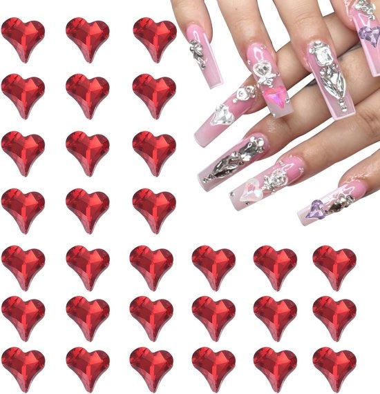 Decorazione per unghie a forma di cuore in cristallo rossastro - 40 pezzi - 3D - DIY per la festa di San Valentino