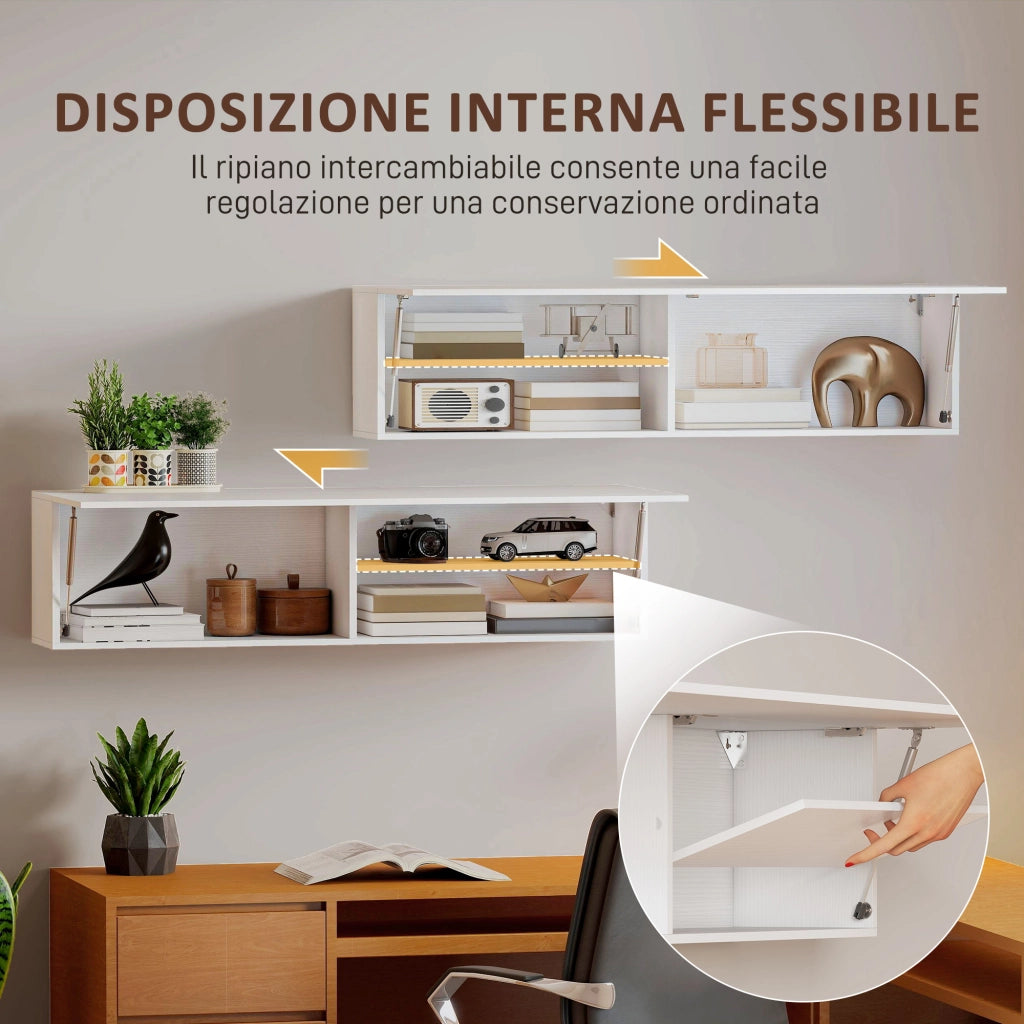 Mobile Bagno a Parete 120x23x30 cm con Anta Ammortizzata 2 Scomparti e Mensola Regolabile in MDF Bianco