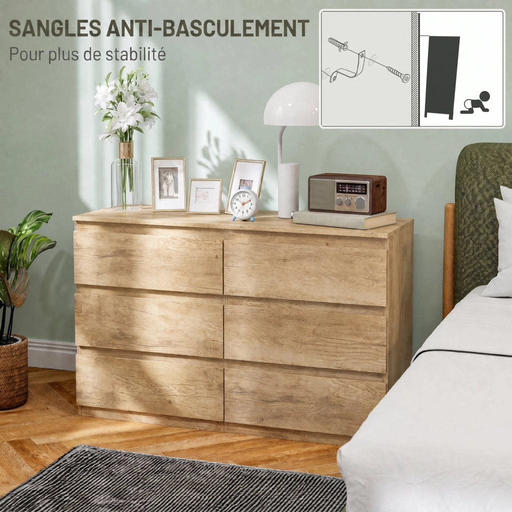 Cassettiera 6 cassetti senza maniglie stile moderno ¨C Xylo ¨C rovere 120x39x75 cm