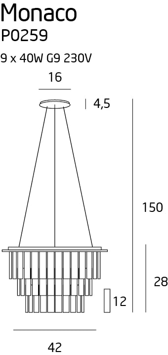 Lampadario glamour cromato cristallo Ø42 9xG9 Maxlight