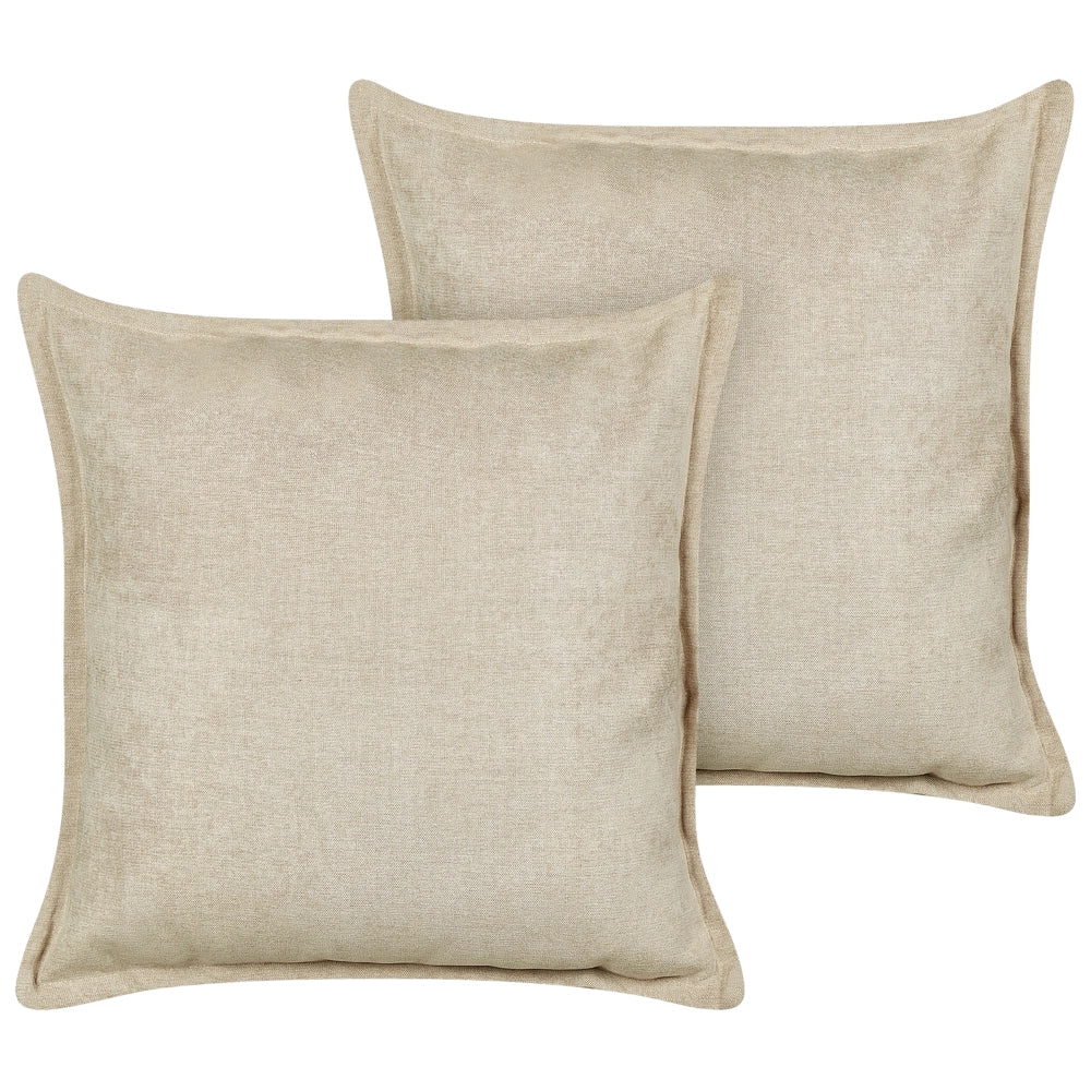 Set di 2 cuscini in cotone ricamati con motivo semplice beige 60 x 60 cm morbida imbottitura