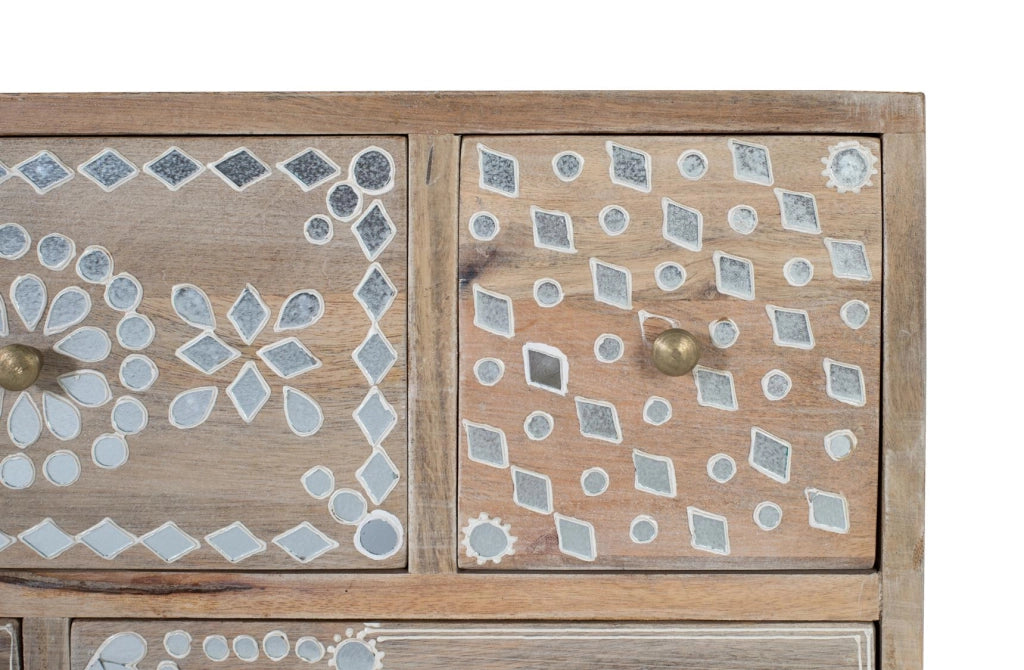 Cassettiera con dieci cassetti realizzata in legno di mango