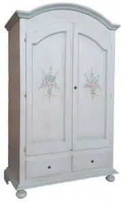 Armadio in legna cipolla bianco anticato decorazione filo azzurro