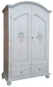 Armadio in legna cipolla bianco anticato decorazione filo azzurro
