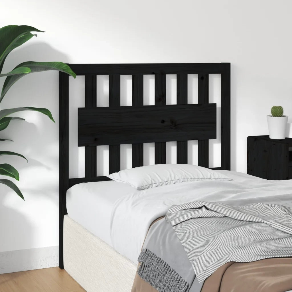 Testiera per Letto Nera 95,5x4x100 cm in Legno Massello di Pino 818554