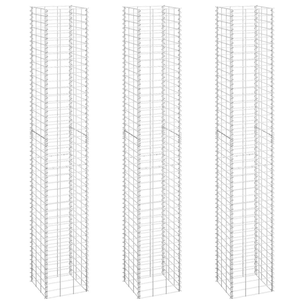 Gabbioni per aiuole rialzate 3 pezzi 30 x 30 x 200 cm ferro argento 02_0039946