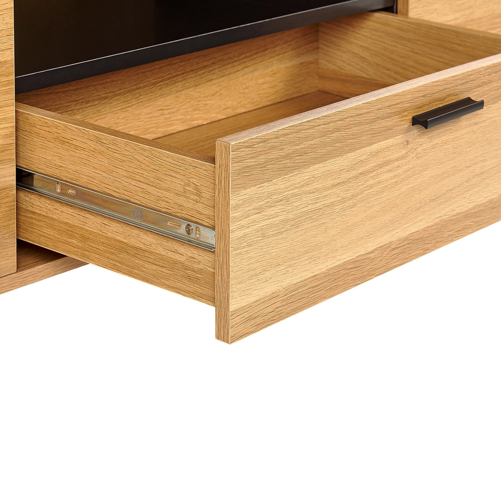 Mobile da TV in legno naturale e nero in con 2 ante e 1 cassetto stile retrò armadietto soggiorno zona giorno