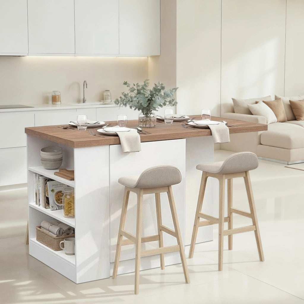 Mobile Dispensa Migabato, Isola da Cucina un Ripiano Made in Italy, 160x80x90h cm Bianco Lucido