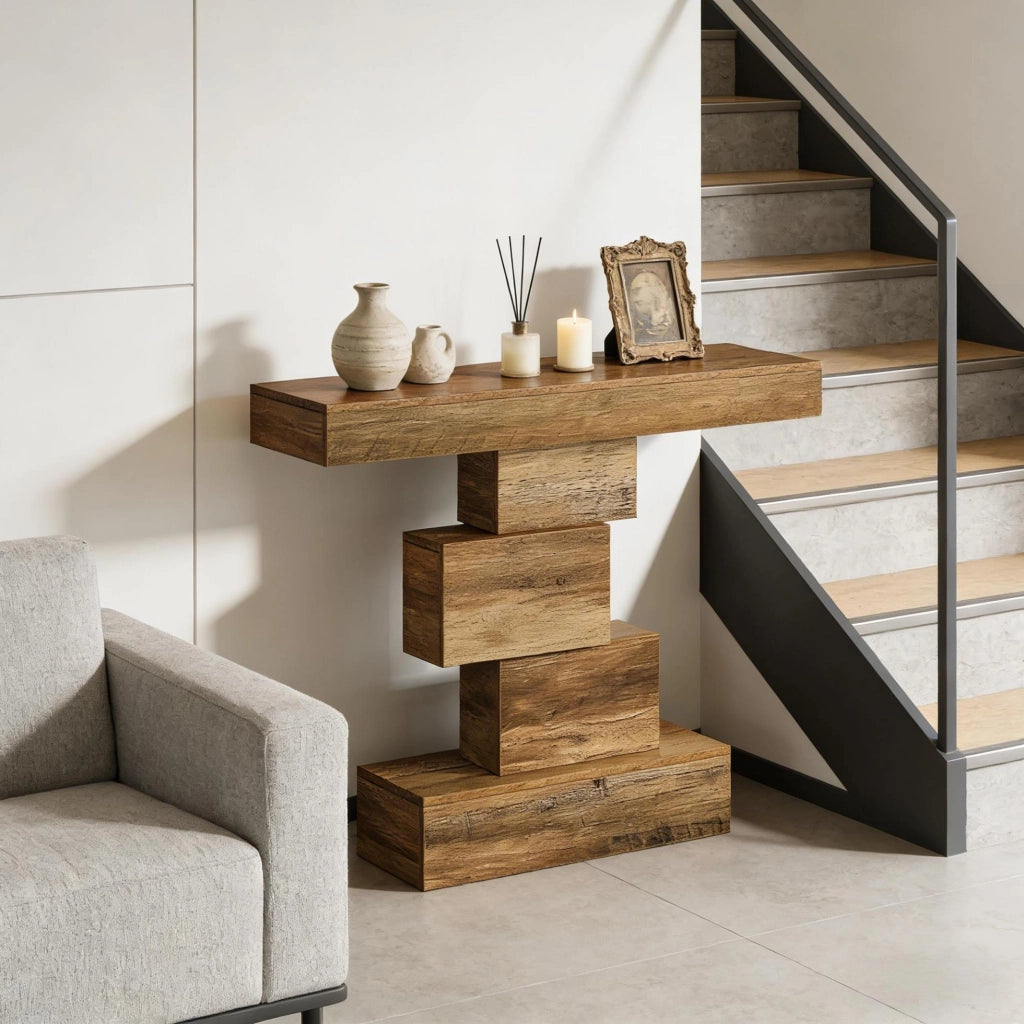 Tavolo consolle rustico marrone chiaro 108x30x80 cm