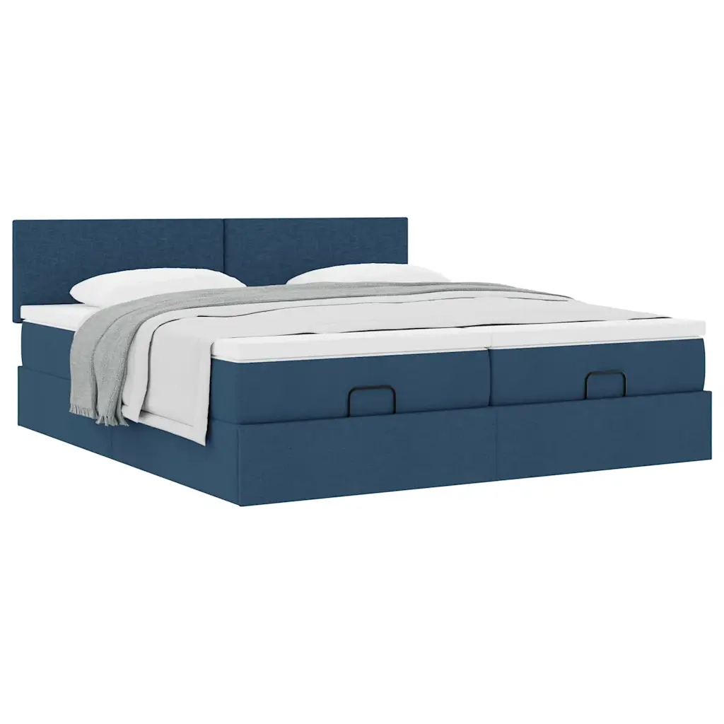 Struttura Letto Pouf con Materassi Blu 180x200cm in Tessuto
