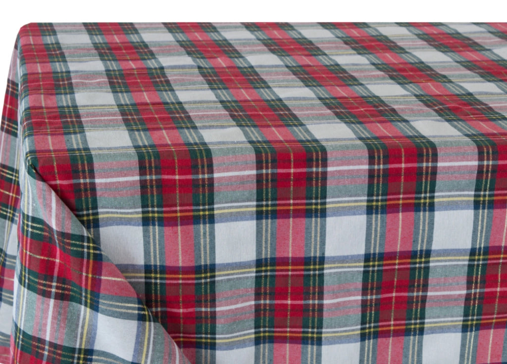 Tovaglia Cucina Soggiorno Misto Cotone Fantasia Tinto In Filo Con Lurex Mod. Natalina Scozzese - 140x240cm - Panna