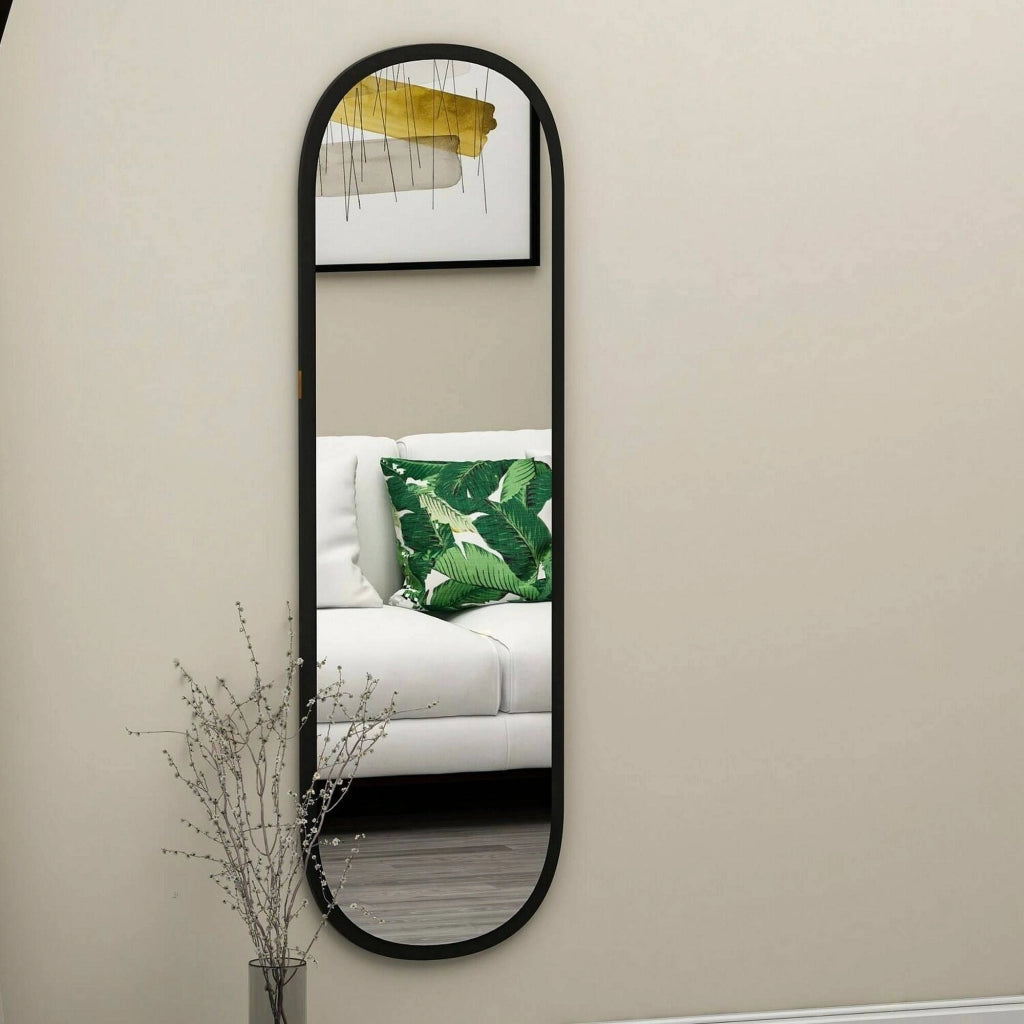 Specchio Korban, Specchiera, Articolo d'arredo a muro, Decorazione con specchio, 40x2h120 cm, Nero