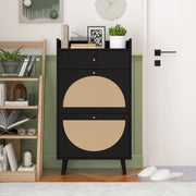 Scarpiera 2 Ante e Cassetto ¨C Xylo ¨C Nero, Effetto Rattan, 60 cm