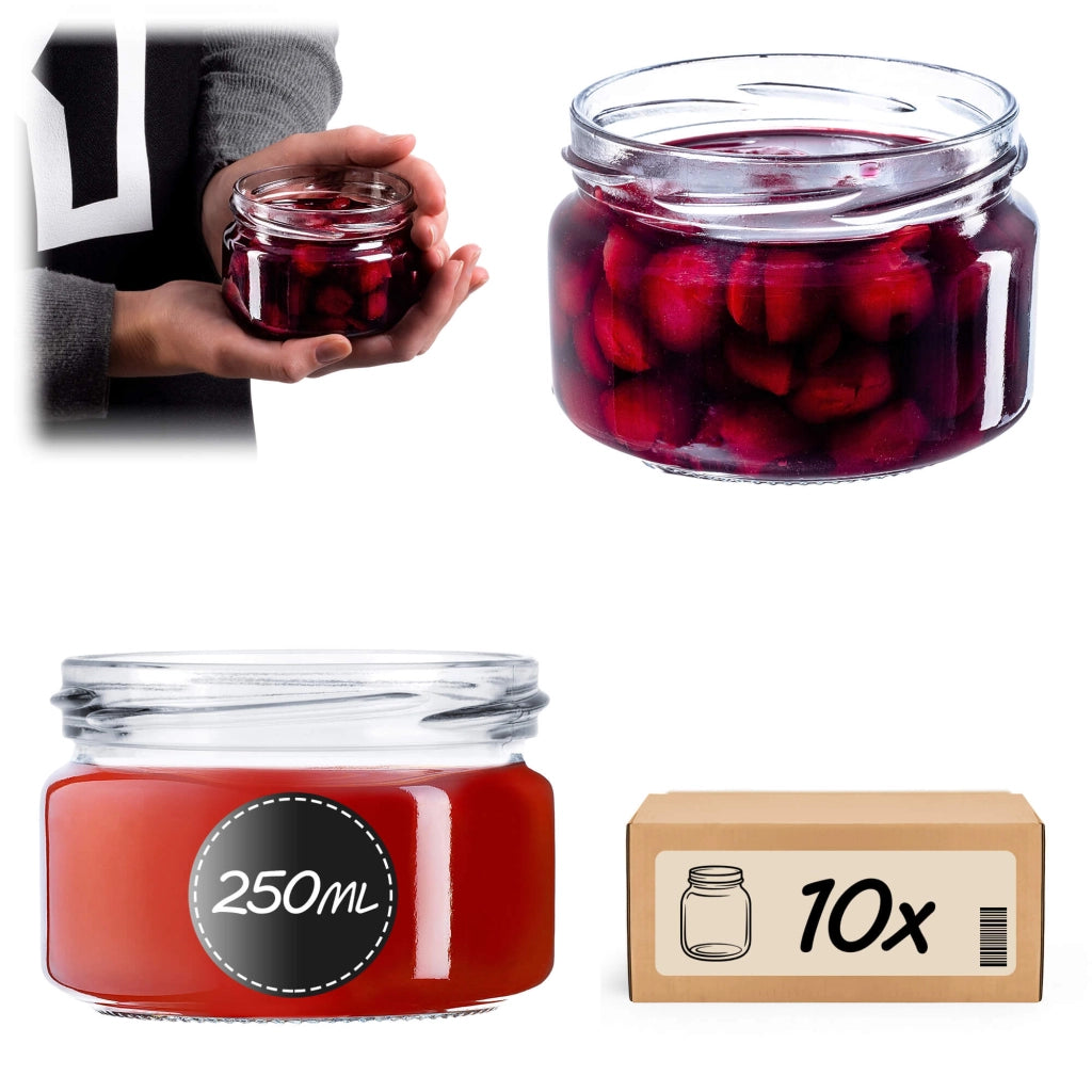 KADAX 10 pezzi Barattoli da 250 ml Barattoli per conserve, marmellata, miele, confetture in vetro Fi 82