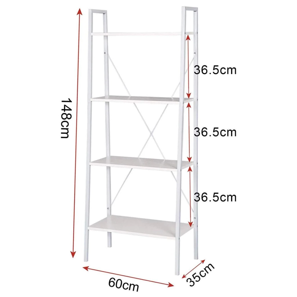 Robusta scaffalatura a scala a 4 ripiani con struttura in metallo per soggiorno bianco/marrone 19_0000372