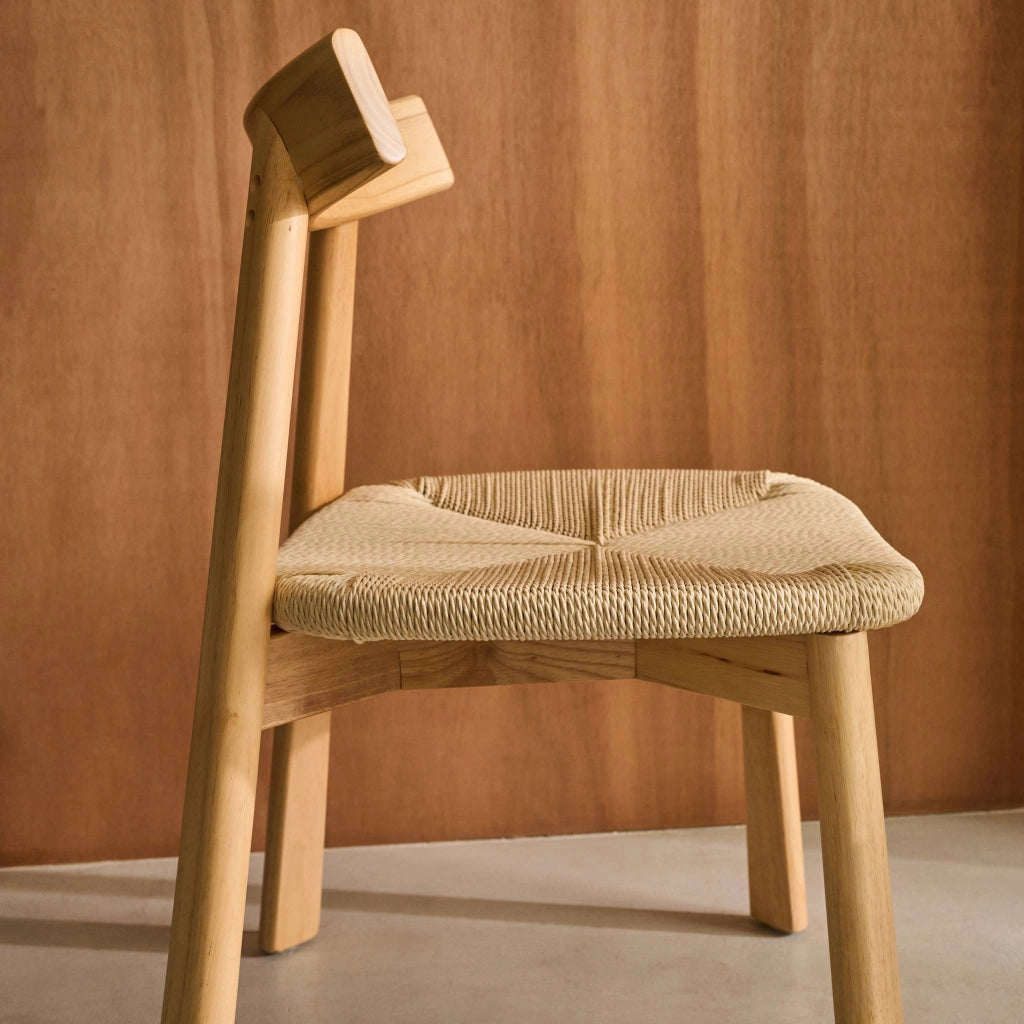 Set 2 sedie scandinave legno hevea seduta in corda, marrone naturale