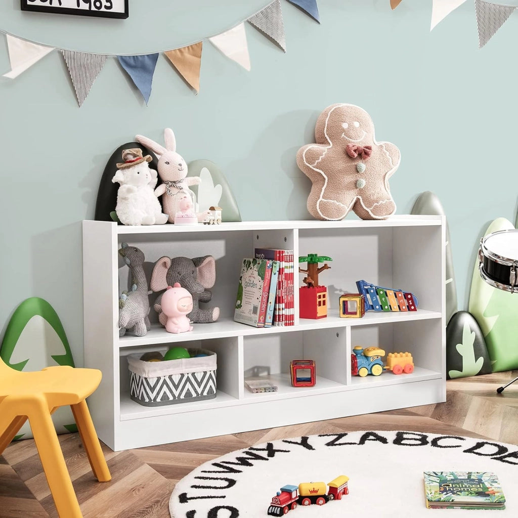 Libreria per Bambini e Organizer Giocattoli, Scaffale di Legno Con 5 Scompartimenti, Per Stanza dei Giochi Camera Dei Bambini Angolo di Lettura Classe Scuola Materna (Bianco)