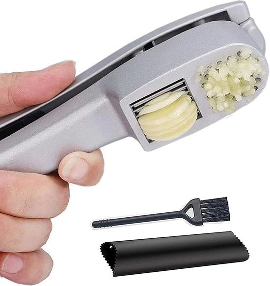 Snipatore d'aglio - Snipatore d'aglio in acciaio inossidabile - Resistente alla lavastoviglie - Qualità premium - Rapido e efficiente - Con schiacciatore d'aglio - Incluso spazzolino per pulizia