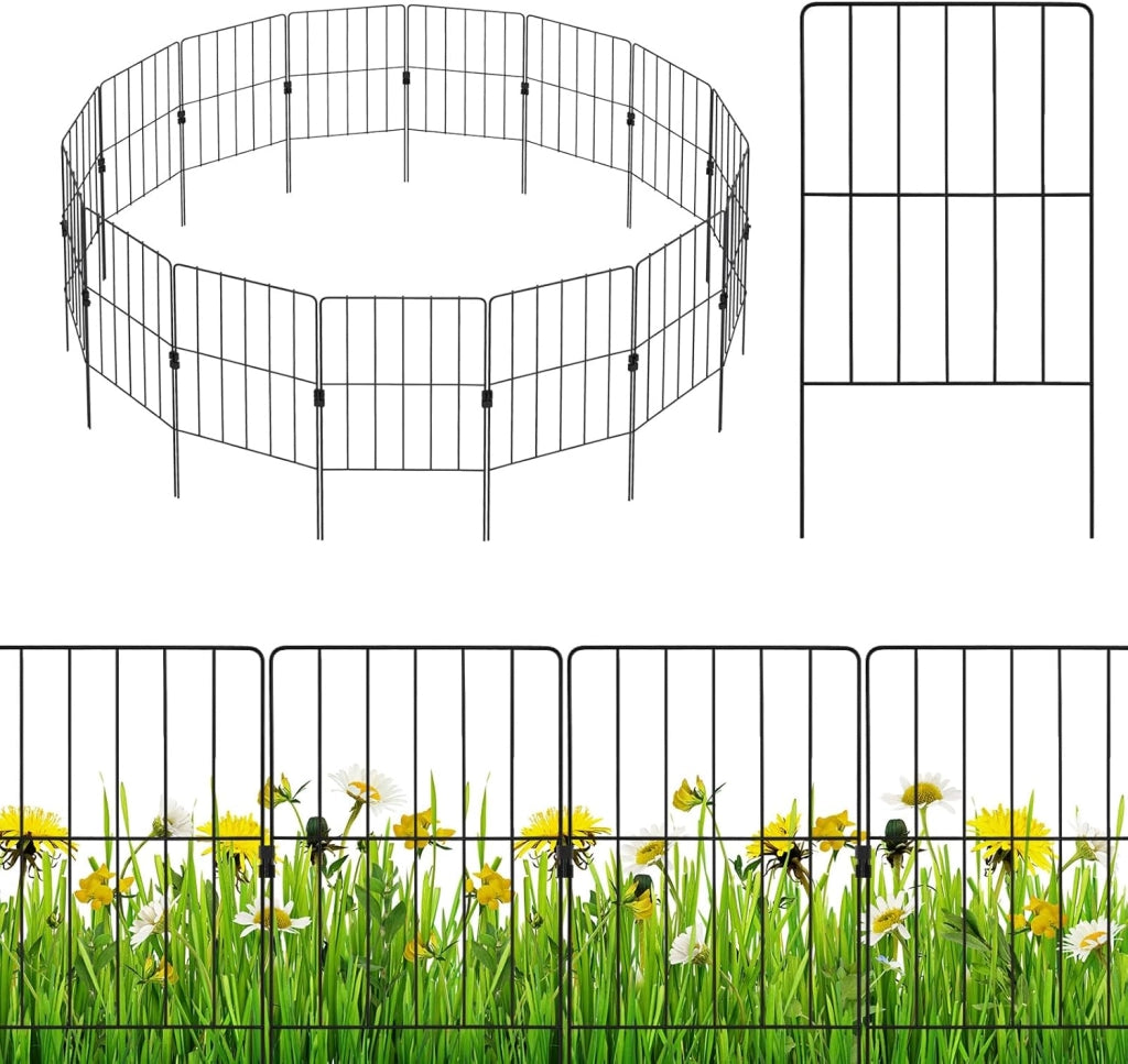 15/25PCS Recinzione da Giardino 33 x 60 CM, Recinzione per Aiuole in Metallo Antiruggine e Robusto, Recinto Pieghevole da Giardino, Orto ed Aiuole (25)
