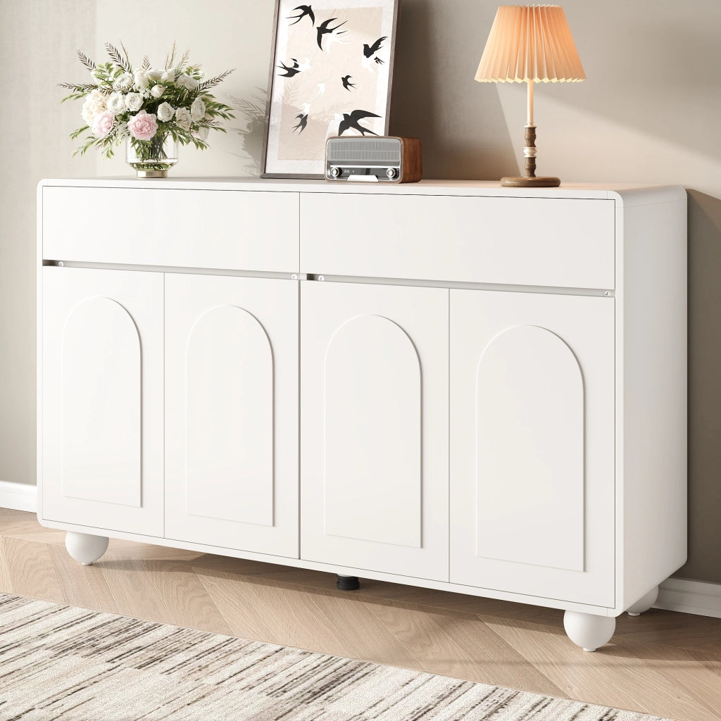 Credenza bianca con 4 ante; 2 cassetti e ripiani regolabili per soggiorno in MDF e PB 140x38x89 cm