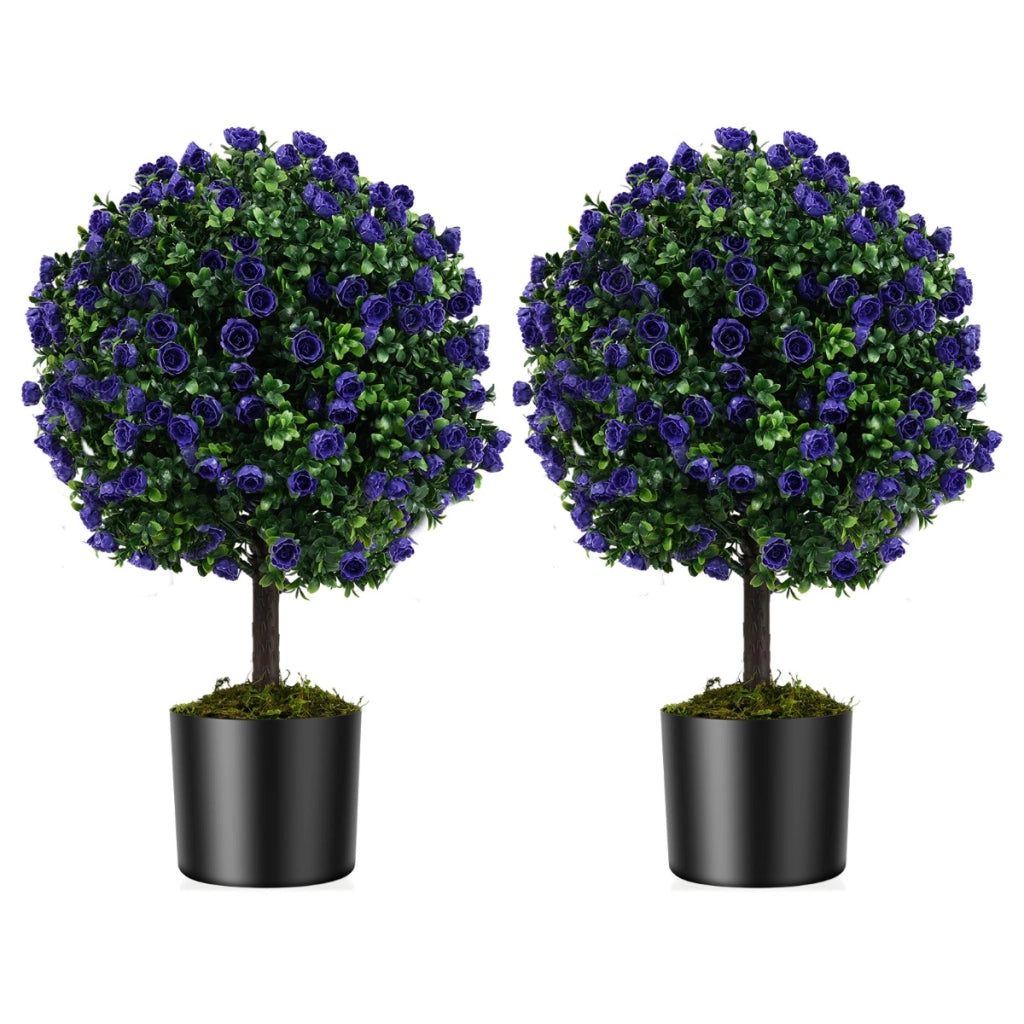 Alberi di topiario pianta finta resistente al sole per interni ed esterni, Set di 2 alberi di topiario artificiale con rose Viola-Piante artificiali