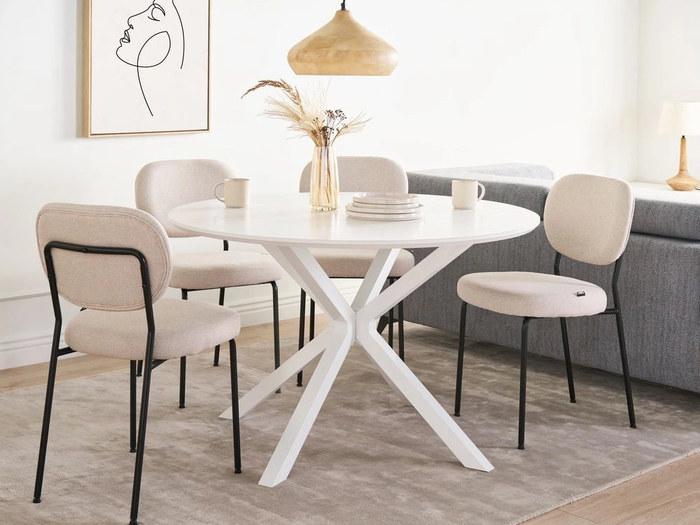 Tavolo da pranzo in MDF bianco con gambe in metallo ø 120 cm Design classico moderno