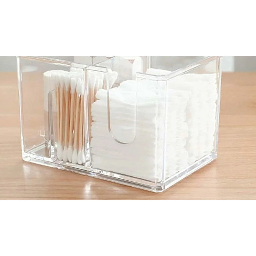 Trade Shop - Organizer Per Cosmetici Toeletta A Scomparti Trasparente Con Coperchio In Legno 10825 -
