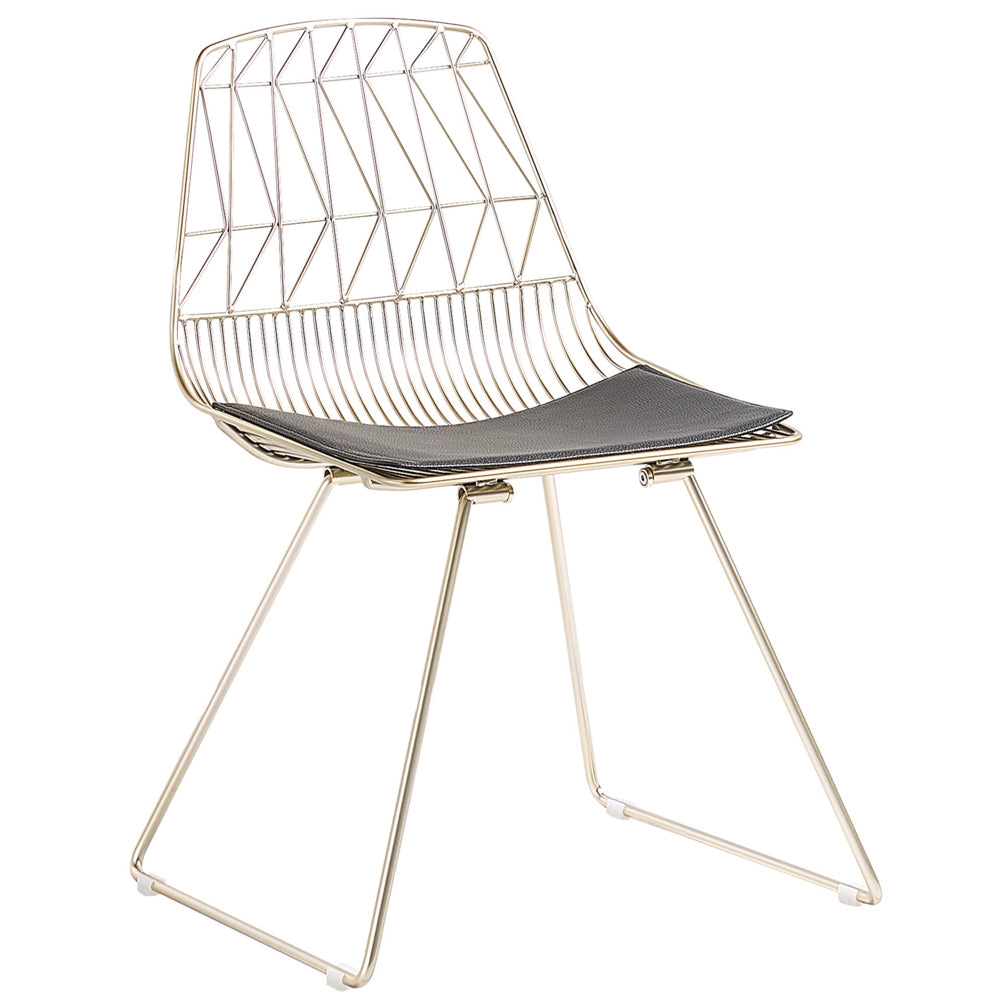 Set di 2 sedie da pranzo Struttura in metallo dorato Seduta in ecopelle nera Schienale geometrico Design moderno e glamour
