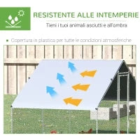 Pollaio da Giardino con Telaio Zincato, Copertura Impermeabile e Rete Esagonale, 3x6x2m, Argento