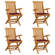Sedie da Giardino con Cuscini Rosso Vino 4 pz Massello di Teak cod mxl 74198