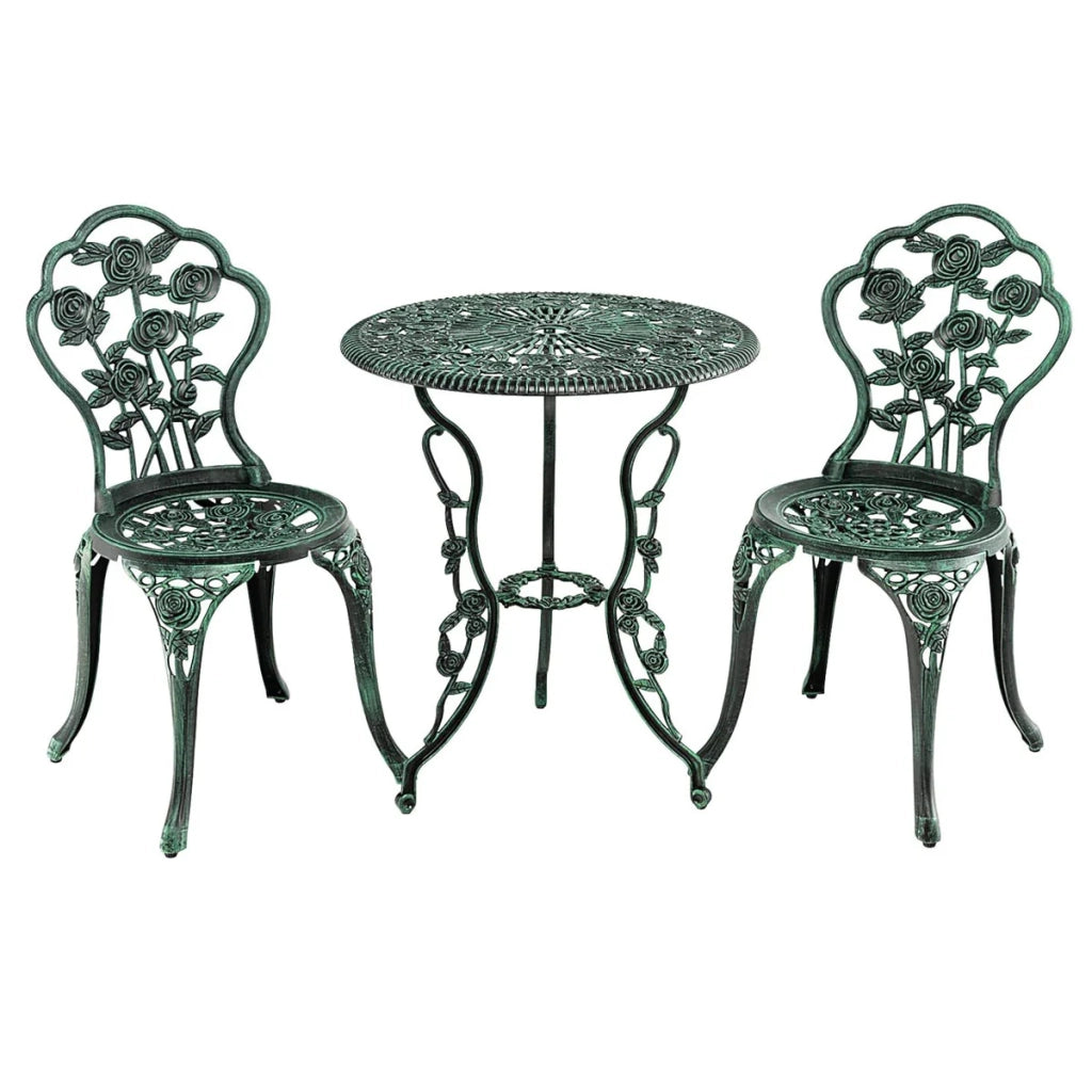 Set di 2 sedie e tavolo rotondo 60 x 69 cm con foro per ombrellone atmosfera accogliente alluminio verde 20_0013421