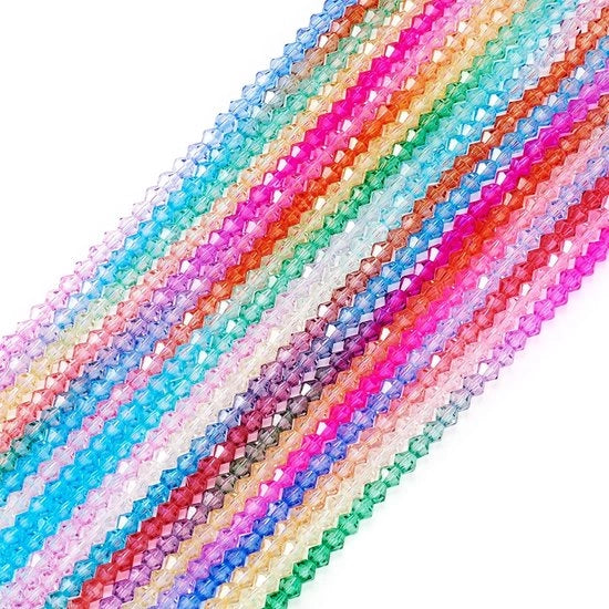 Set di perle in vetro 20 fili facet bicone 4mm - set di perle - creare gioielli - bracciale - collana - leggero e resistente all'usura