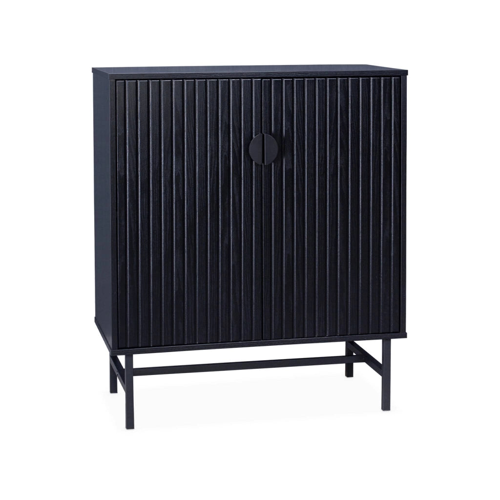 Credenza effetto legno con scanalature nere 2 ante, 80cm, nero