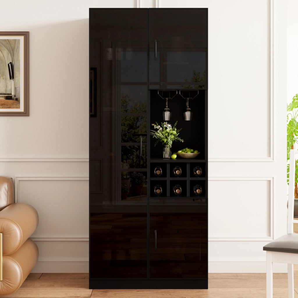 Vetrina con LED App; Portabottiglie e Ripiani - per Soggiorno - 60×36×160 cm - Nero