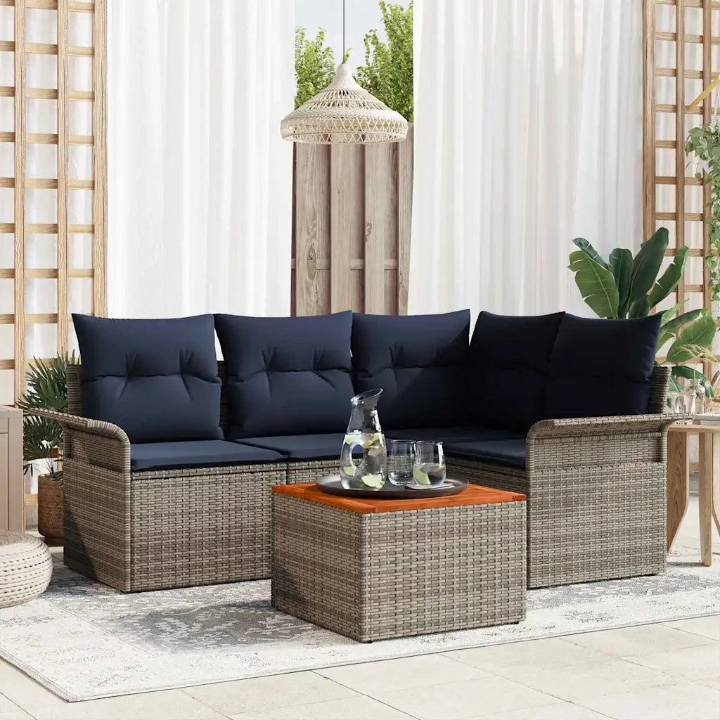 Set Divano da Giardino con cuscino 5 pcs Grigio polyrattan