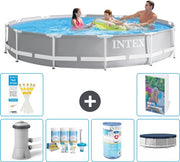 Piscina Rettangolare a Rete - 366 x 76 cm - Grigio - Incluso Set di Manutenzione - Filtro - Copertura - 7 pezzi