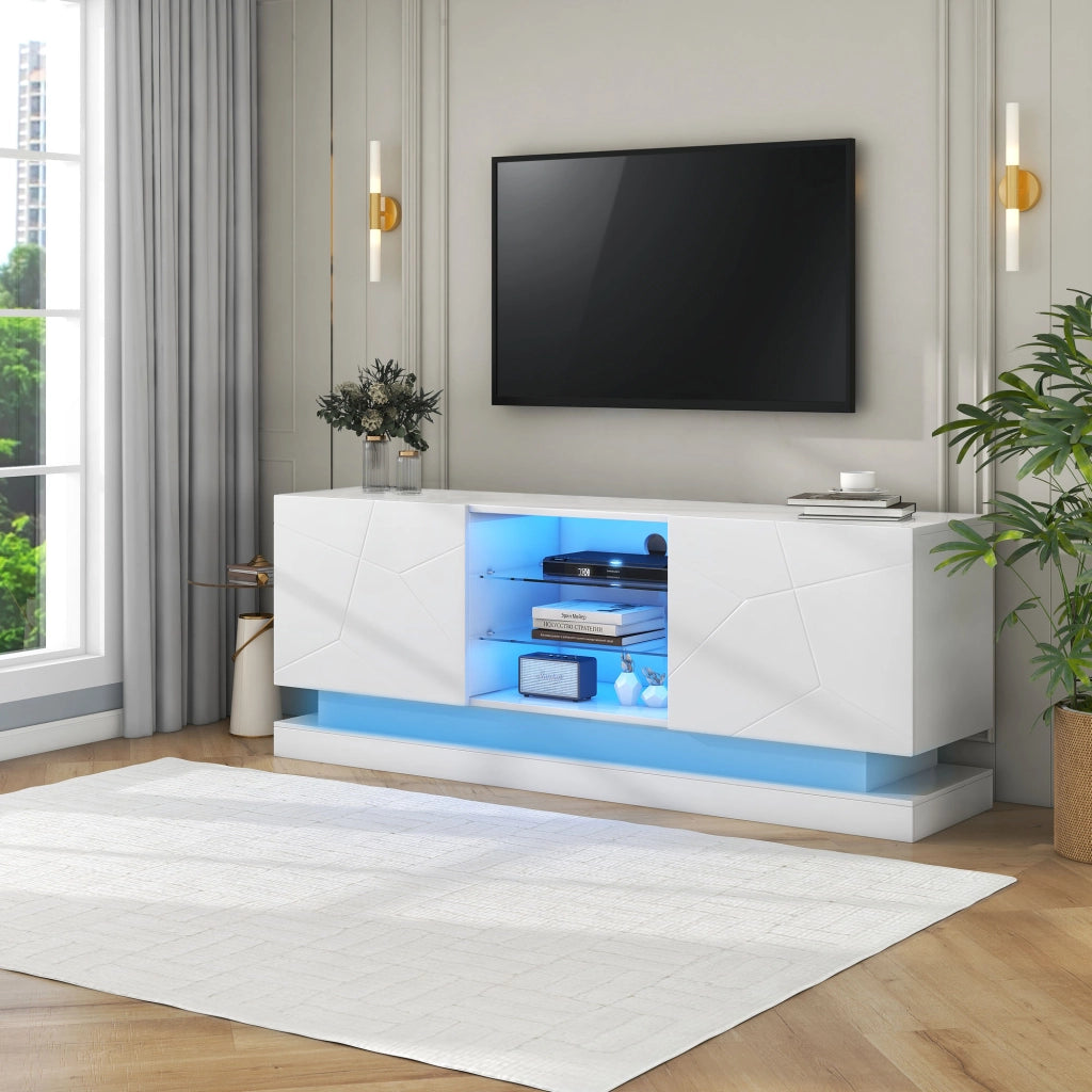 Mobile TV bianco opaco da 160 cm con ripiani regolabili e cerniere silenziose