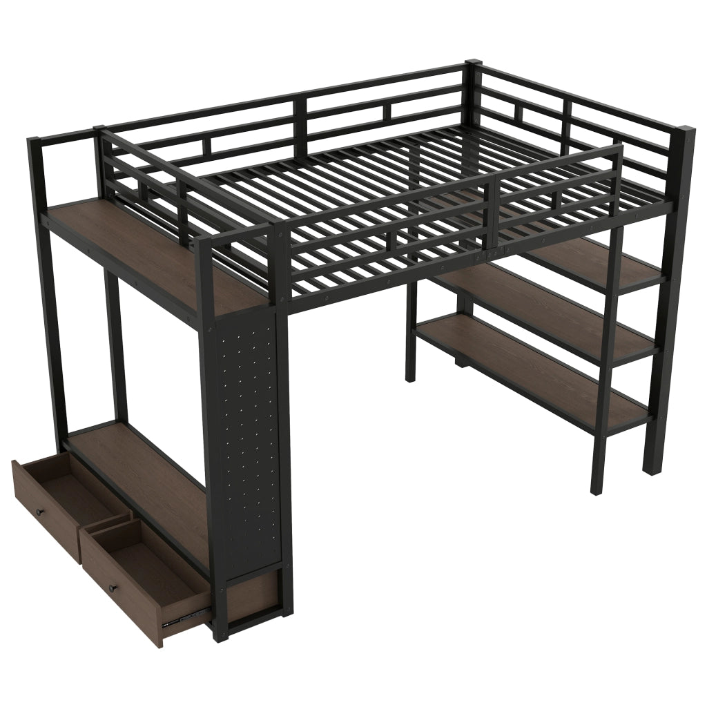 Letto a Soppalco con Armadio Aperto e LED ¨C MINIMAL ¨C Metallo Nero 140x200