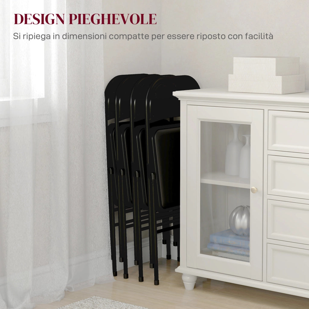 Set 2 Sedie Pieghevoli Imbottite 45x46x78 cm in Finta Pelle PU e Metallo Nero
