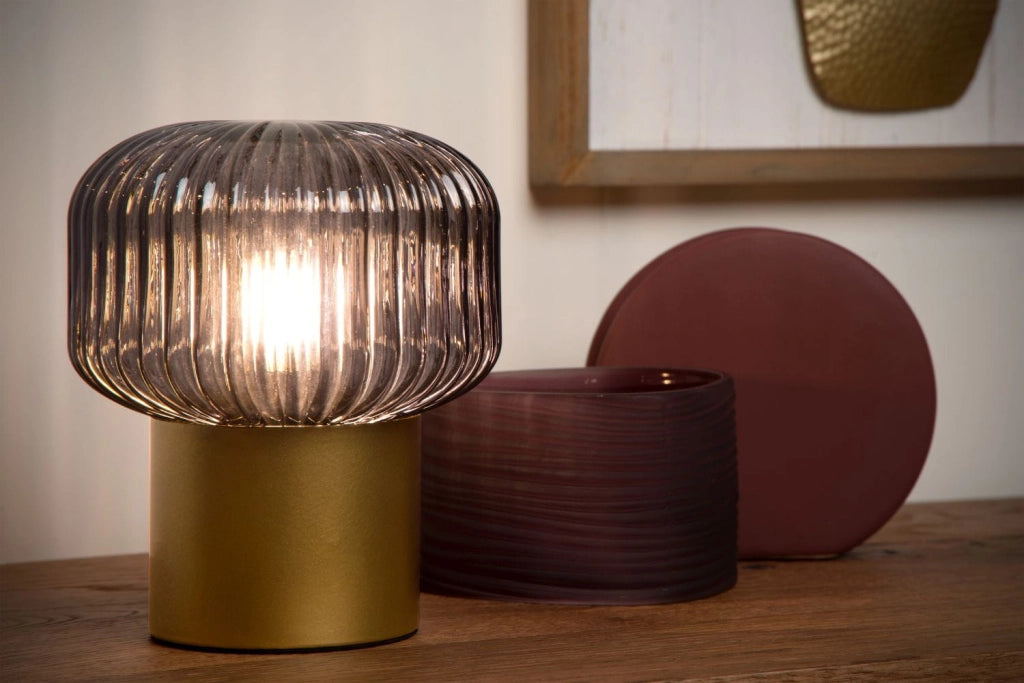 Lampada da tavolo Lucide JANY ottone vetro fumé E14 40W