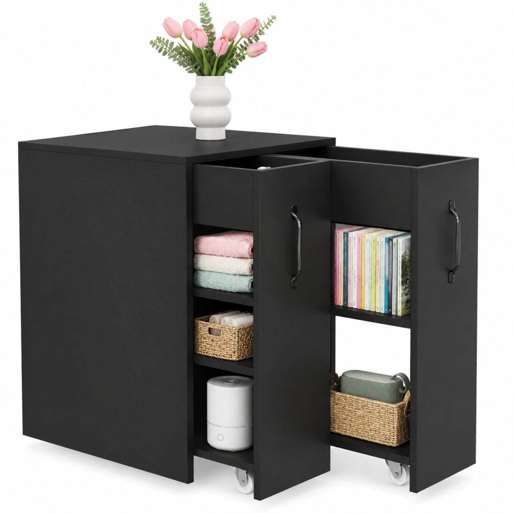 mobile contenitore nero su ruote 52x50x75 cm con moduli reversibili