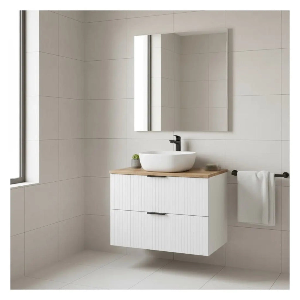 Set da bagno NOXERA 80 cm – Mobile sottolavabo sospeso bianco opaco con piano per lavabo e lavabo