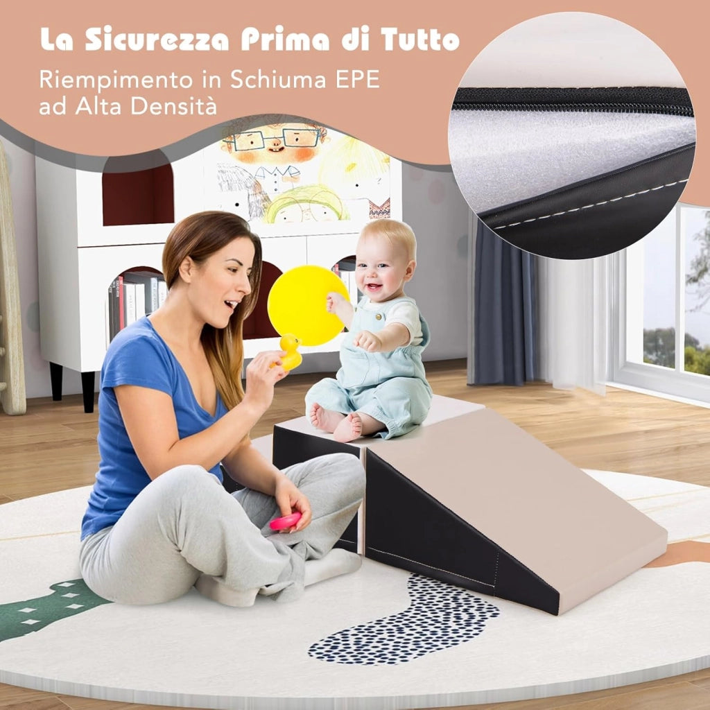 Set di 2 Blocchi per Gattonare e Arrampicare per Neonati e Bambini, Set di Blocchi di Schiuma Morbida per Gioco Attivo Interno, Set di Gioco Morbido per Sviluppo dei Bambini (Grigio e nero)