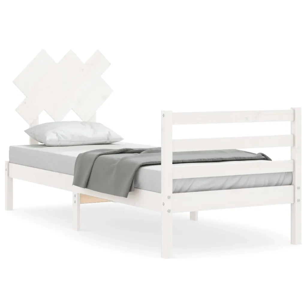 Giroletto con Testiera-Struttura Letto con testiera Bianco 90x200 cm in Legno Massello 868930