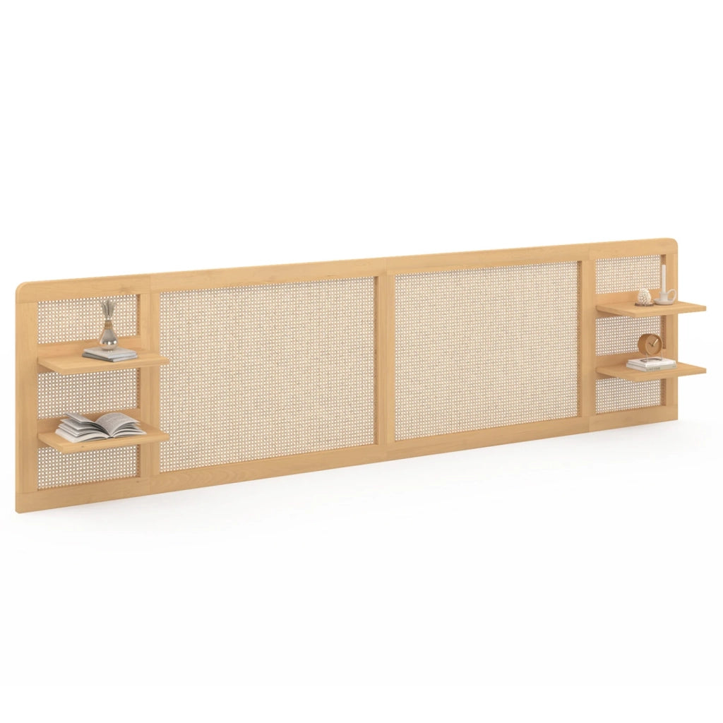IDMarket - EDHEN 240 CM cabecero de caña y madera con estantes de cabecera