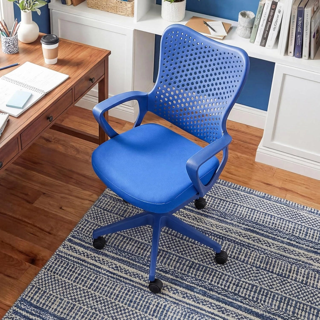 Sedia da Ufficio Ergonomica, con Schienale Reclinabile, Regolabile in Altezza, Sedia Scrivania con Seduta Girevole 360°e Ruote per Ufficio, Studio e Soggiorno, Portata 150 kg (Blu)
