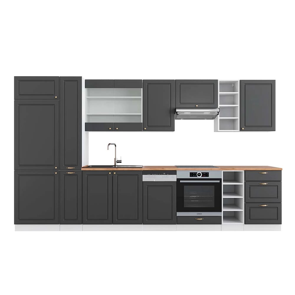 Cucina componibile Fame-Line Antracite-oro/Bianco 355 cm, PL Rovere Vicco