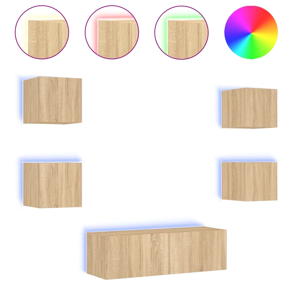 Mobili TV a Muro 5pz con Luci LED Rovere Sonoma 3216862